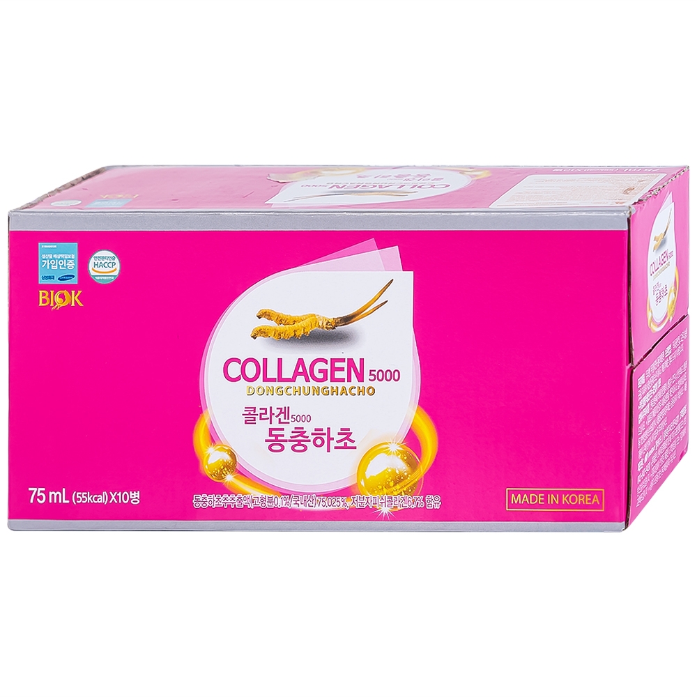 Hình ảnh Nước Collagen5000 Đông Trùng Hạ Thảo Biok hỗ trợ ngăn ngừa quá trình lão hóa, tăng cường đề kháng (10 chai x 75ml)