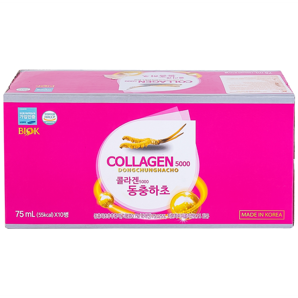 Hình ảnh Nước Collagen5000 Đông Trùng Hạ Thảo Biok hỗ trợ ngăn ngừa quá trình lão hóa, tăng cường đề kháng (10 chai x 75ml)