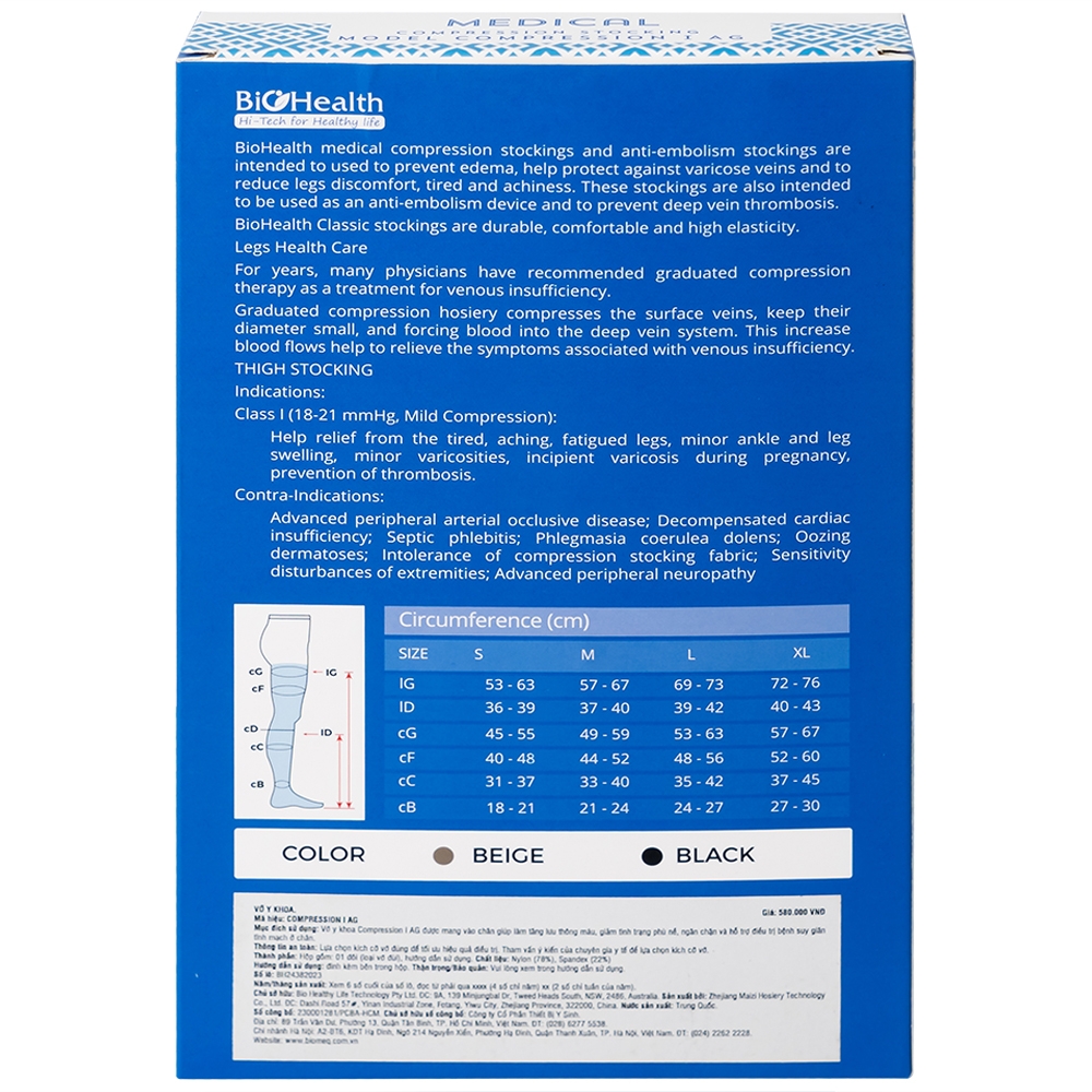 Hình ảnh Vớ y khoa Compression I AG BioHealth tăng lưu thông máu, giảm tình trạng phù nề (Màu da - Size M)
