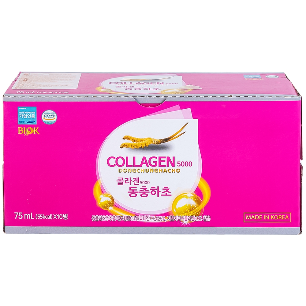 Hình ảnh Nước Collagen5000 Đông Trùng Hạ Thảo Biok hỗ trợ ngăn ngừa quá trình lão hóa, tăng cường đề kháng (10 chai x 75ml)