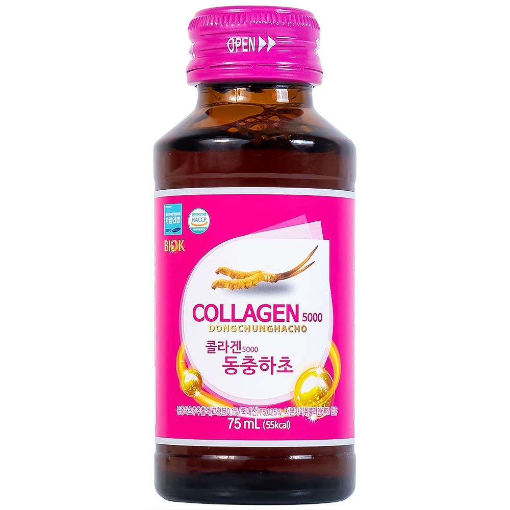 Hình ảnh Nước Collagen5000 Đông Trùng Hạ Thảo Biok hỗ trợ ngăn ngừa quá trình lão hóa, tăng cường đề kháng (10 chai x 75ml)