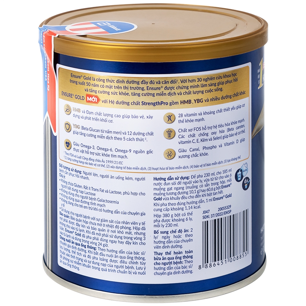 Hình ảnh Sữa bột Ensure Gold StrengthPro Abbott hương vani tăng cường sức khỏe khối cơ, tăng miễn dịch (380g)