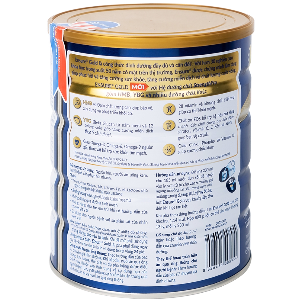 Hình ảnh Sữa bột Ensure Gold StrengthPro Abbott hương lúa mạch tăng cường sức khỏe khối cơ, tăng miễn dịch (800g)