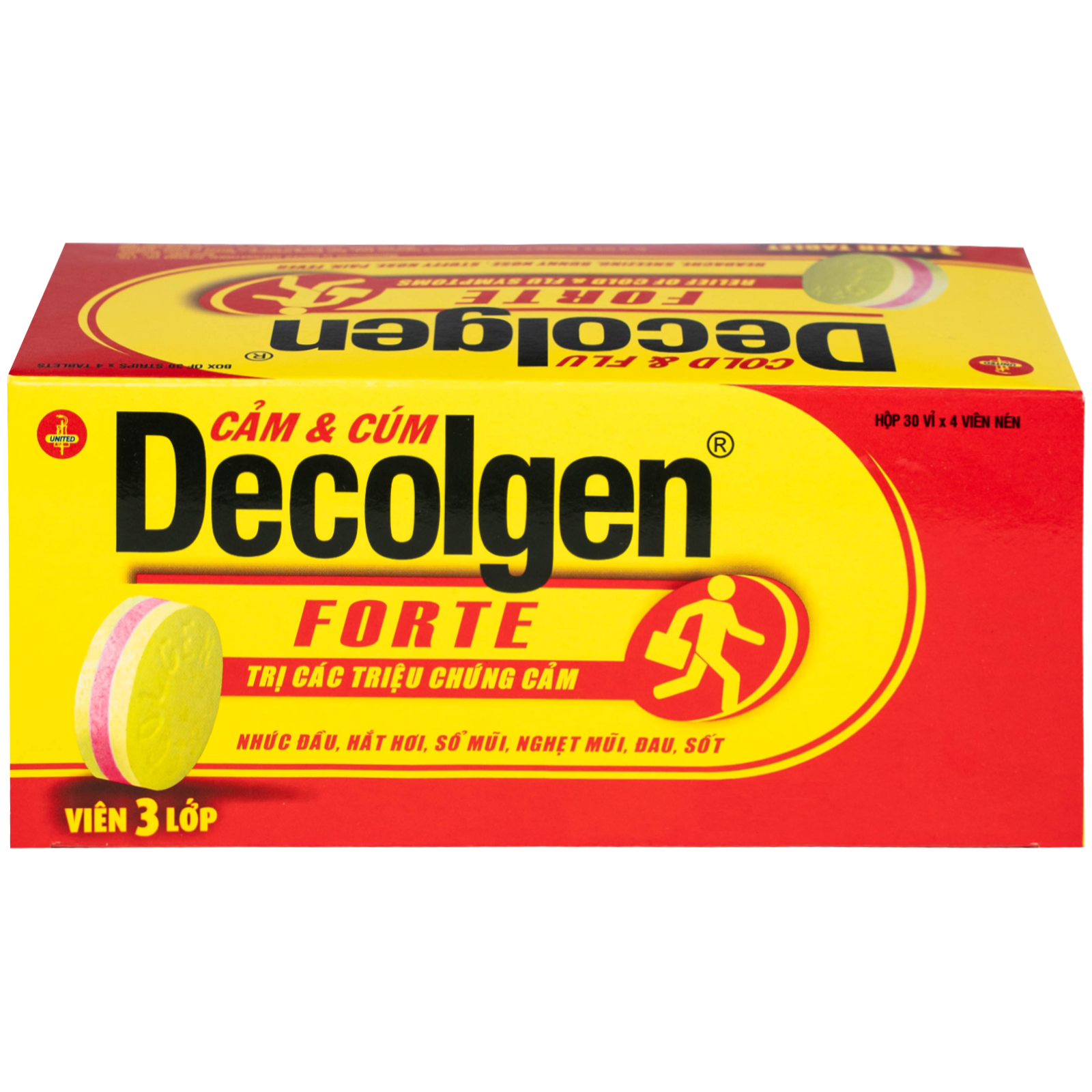 Hình ảnh Thuốc Decolgen Forte United giảm các triệu chứng cảm cúm, sốt, đau họng, nghẹt mũi (30 vỉ x 4 viên)