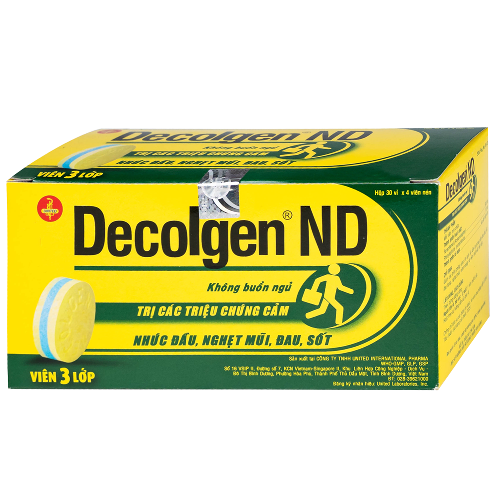 Hình ảnh Thuốc Decolgen ND 500mg United giảm các triệu chứng cảm lạnh, cúm, sốt, đau họng, nghẹt mũi (30 vỉ x 4 viên)