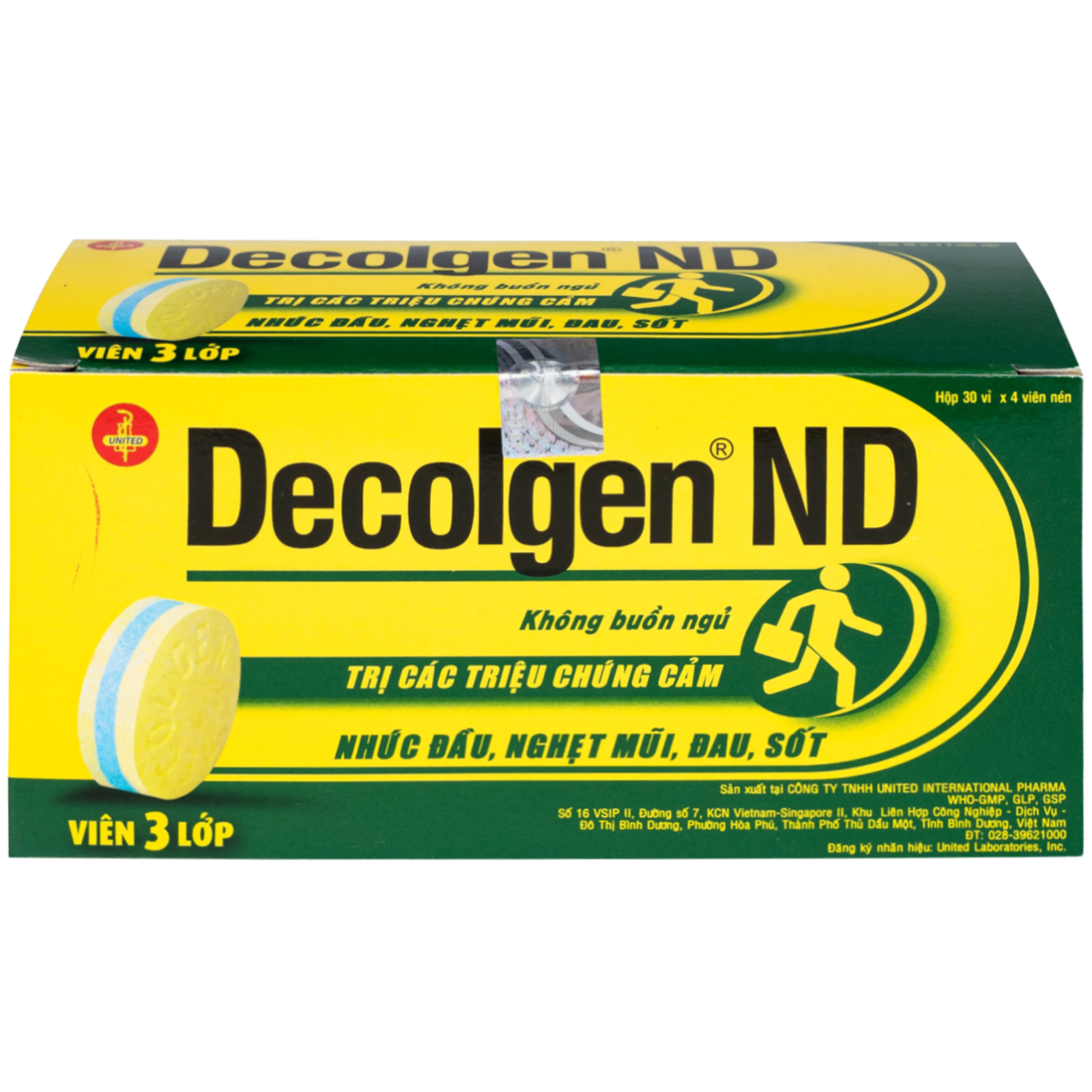 Hình ảnh Thuốc Decolgen ND 500mg United giảm các triệu chứng cảm lạnh, cúm, sốt, đau họng, nghẹt mũi (30 vỉ x 4 viên)