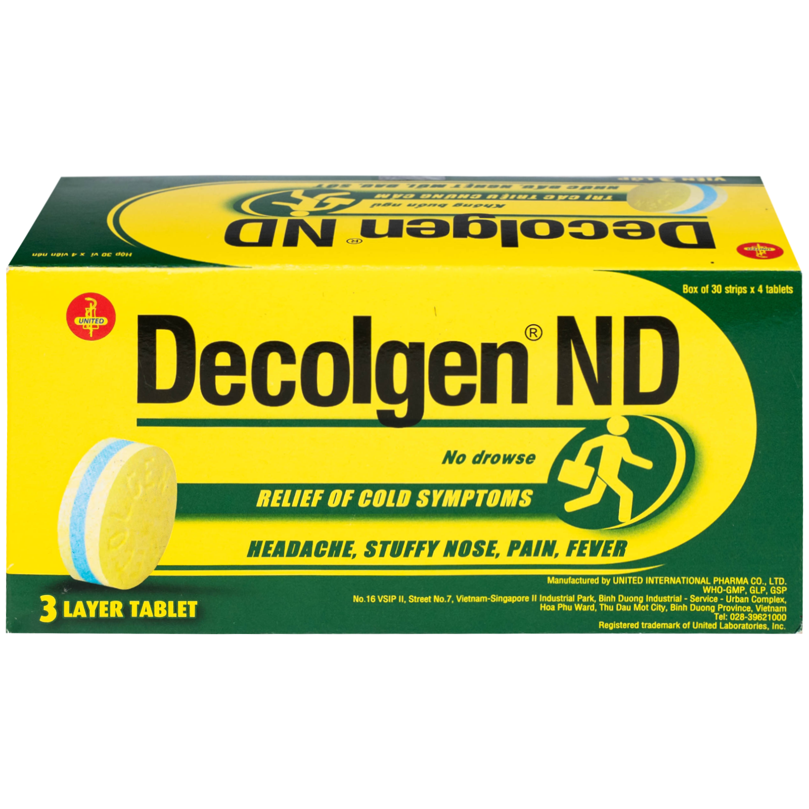 Hình ảnh Thuốc Decolgen ND 500mg United giảm các triệu chứng cảm lạnh, cúm, sốt, đau họng, nghẹt mũi (30 vỉ x 4 viên)