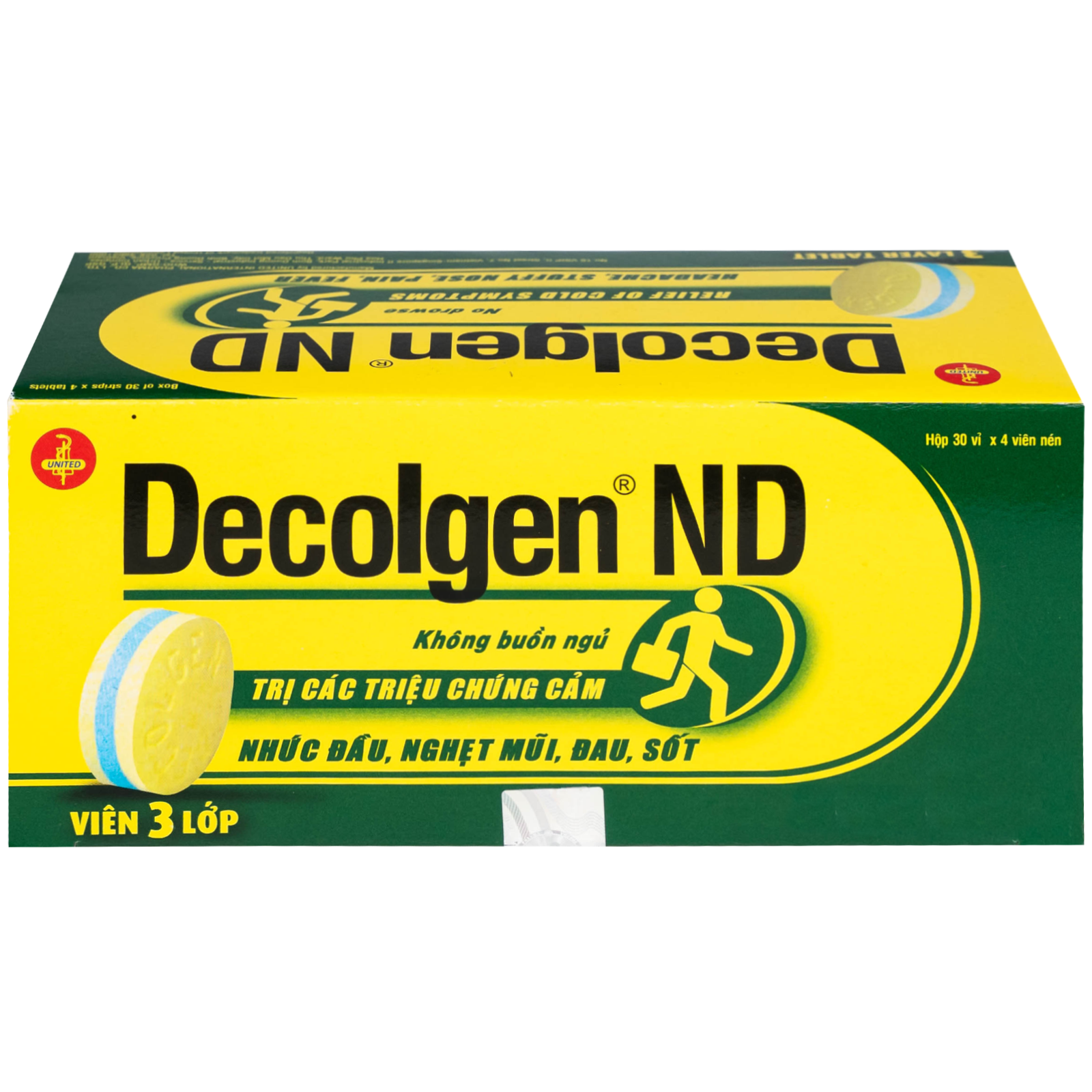 Hình ảnh Thuốc Decolgen ND 500mg United giảm các triệu chứng cảm lạnh, cúm, sốt, đau họng, nghẹt mũi (30 vỉ x 4 viên)