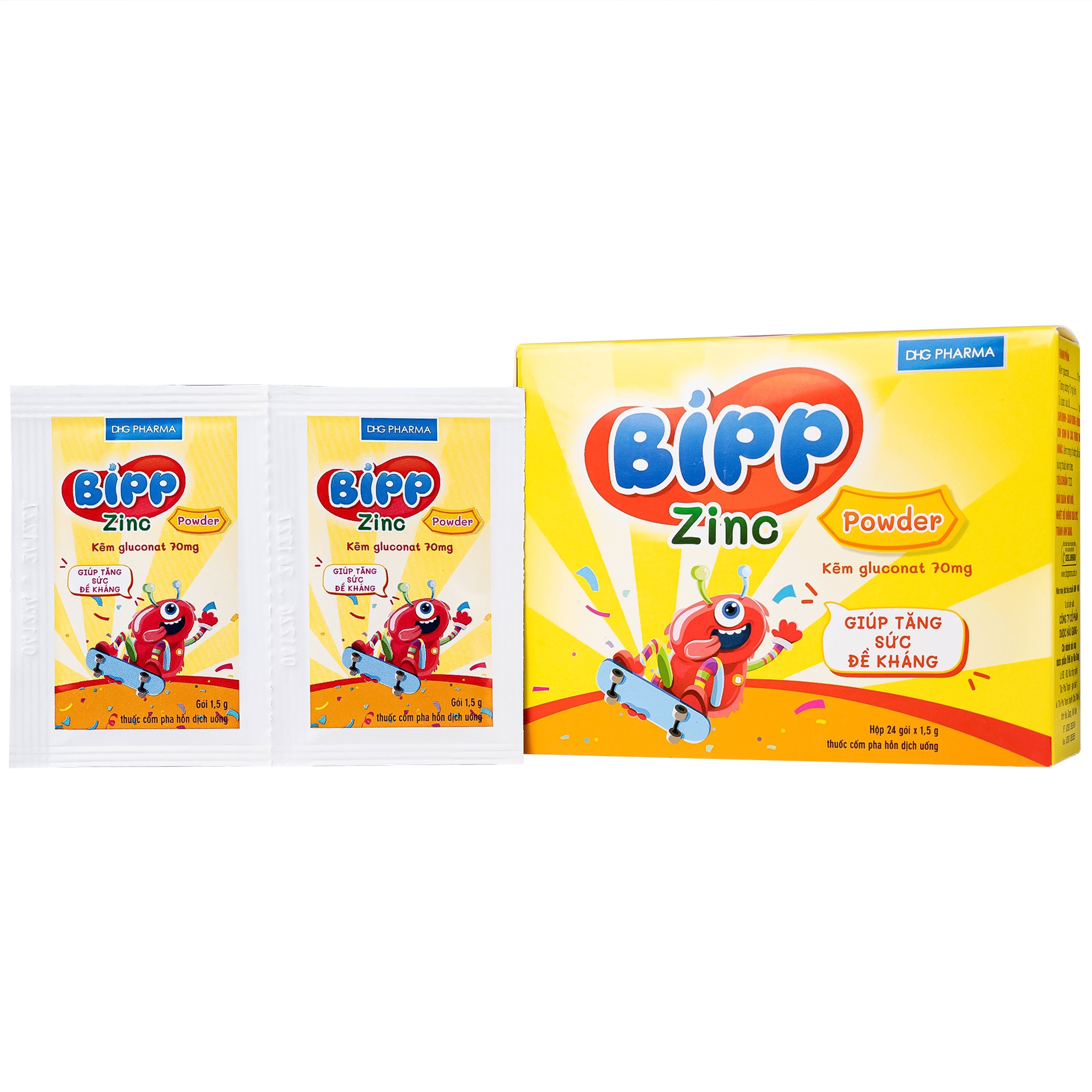 Hình ảnh Thuốc Bipp zinc powder 70mg DHG giúp bổ sung kẽm, tăng cường sức để kháng cho trẻ em (24 gói x 1.5g)