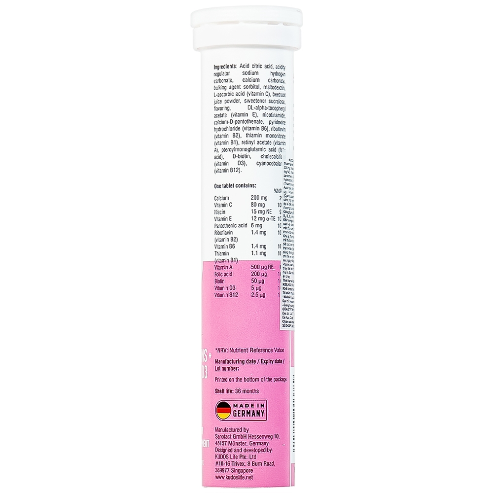 Hình ảnh Viên sủi Kudos Kids Multivitamins Plus Calcium & D3 hương dưa hấu giúp bổ sung calci và vitamin cho cơ thể (20 viên)