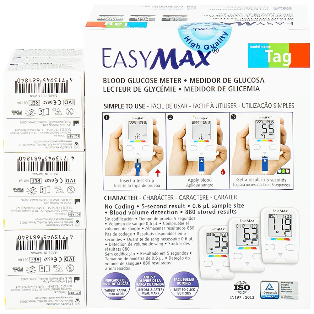 Hình ảnh Combo 3 hộp que thử đường huyết Easy Max (25 que - Tặng máy do đường huyết Easy Max Tag)