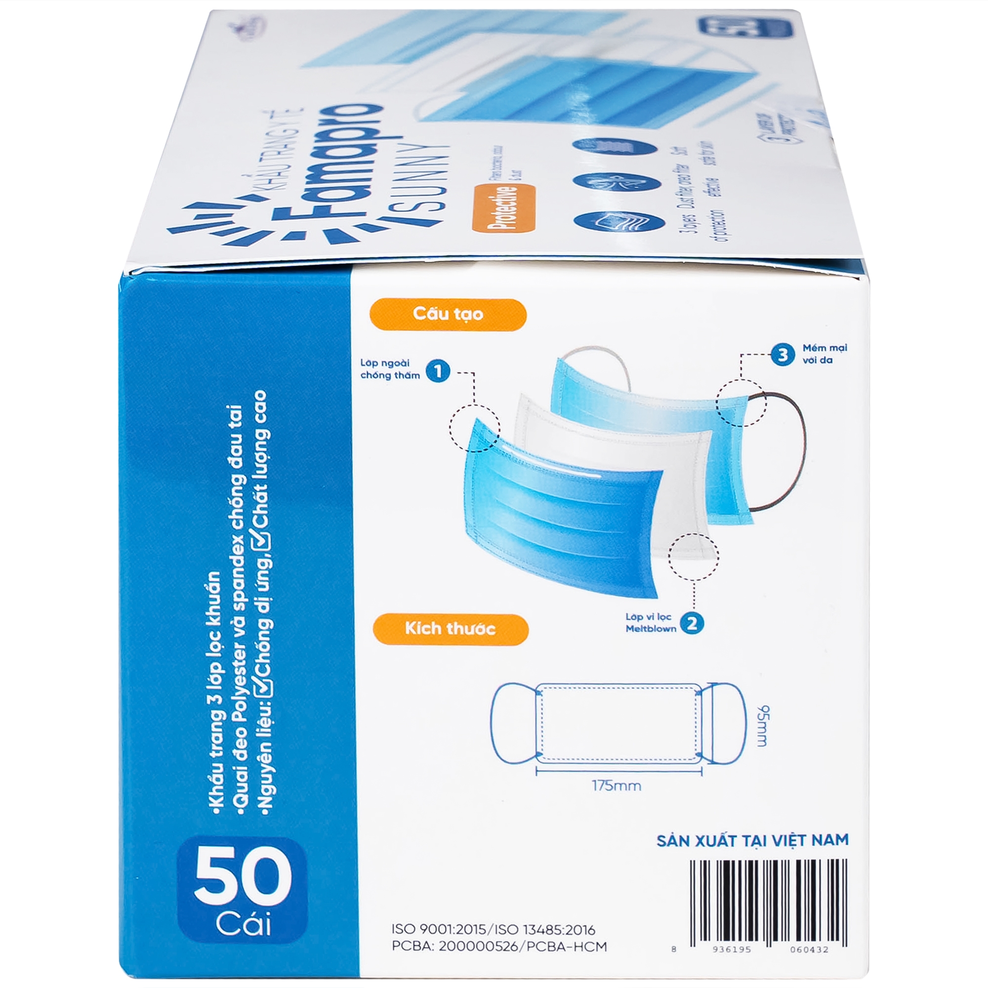 Hình ảnh Khẩu trang 3 lớp Famapro màu xanh (50 cái) Nam Anh ngăn khói bụi, vi khuẩn