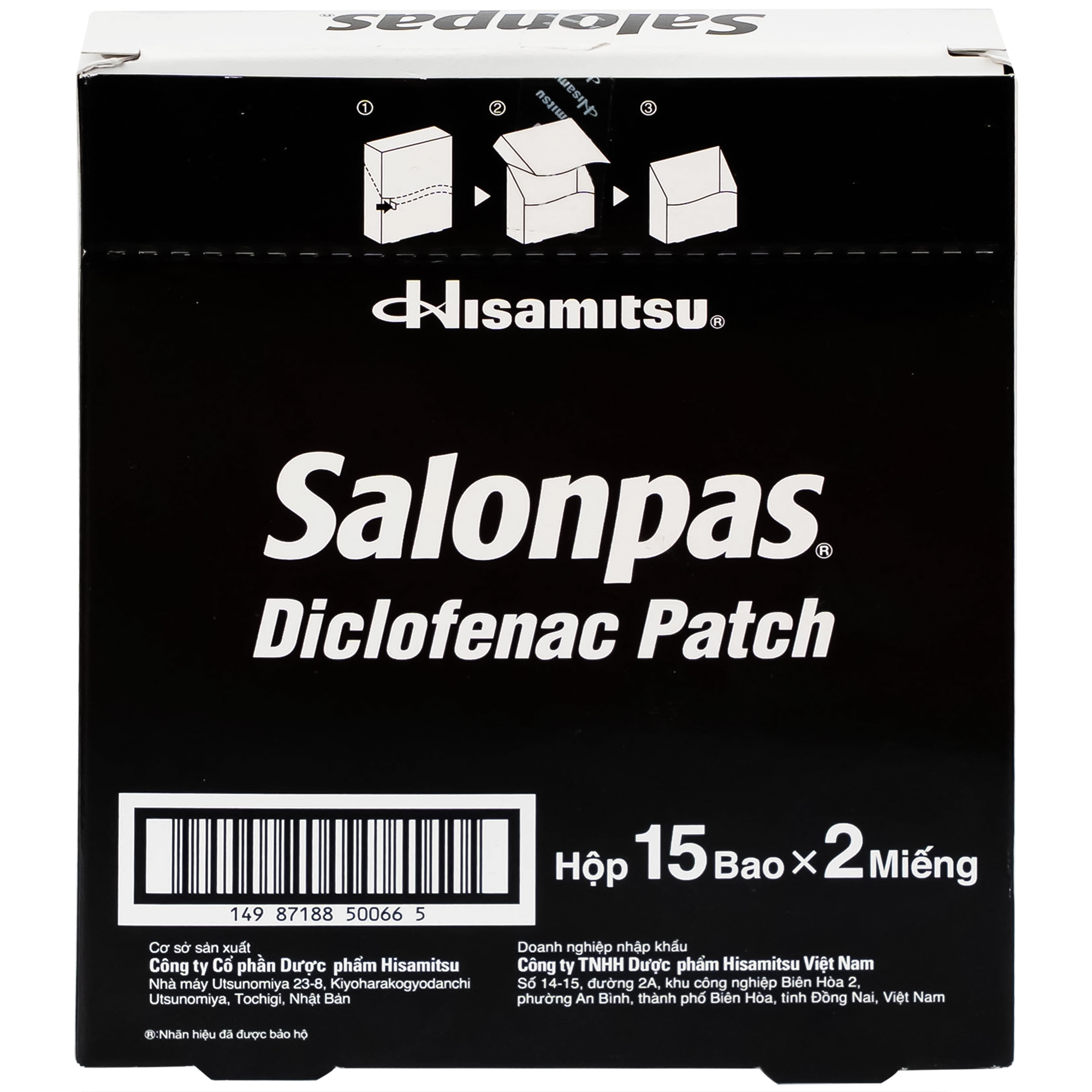 Hình ảnh Cao dán Salonpas Diclofenac Patch Hisamitsu giảm đau, kháng viêm đau cơ, đau vai (15 gói x 2 miếng)