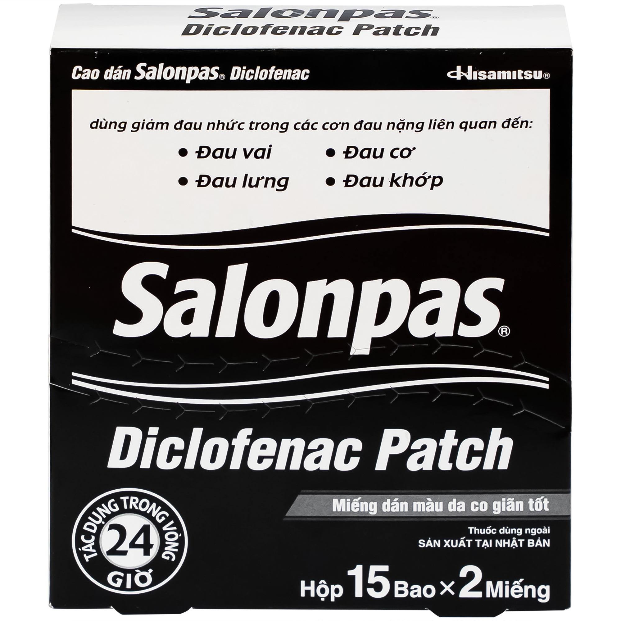 Hình ảnh Cao dán Salonpas Diclofenac Patch Hisamitsu giảm đau, kháng viêm đau cơ, đau vai (15 gói x 2 miếng)