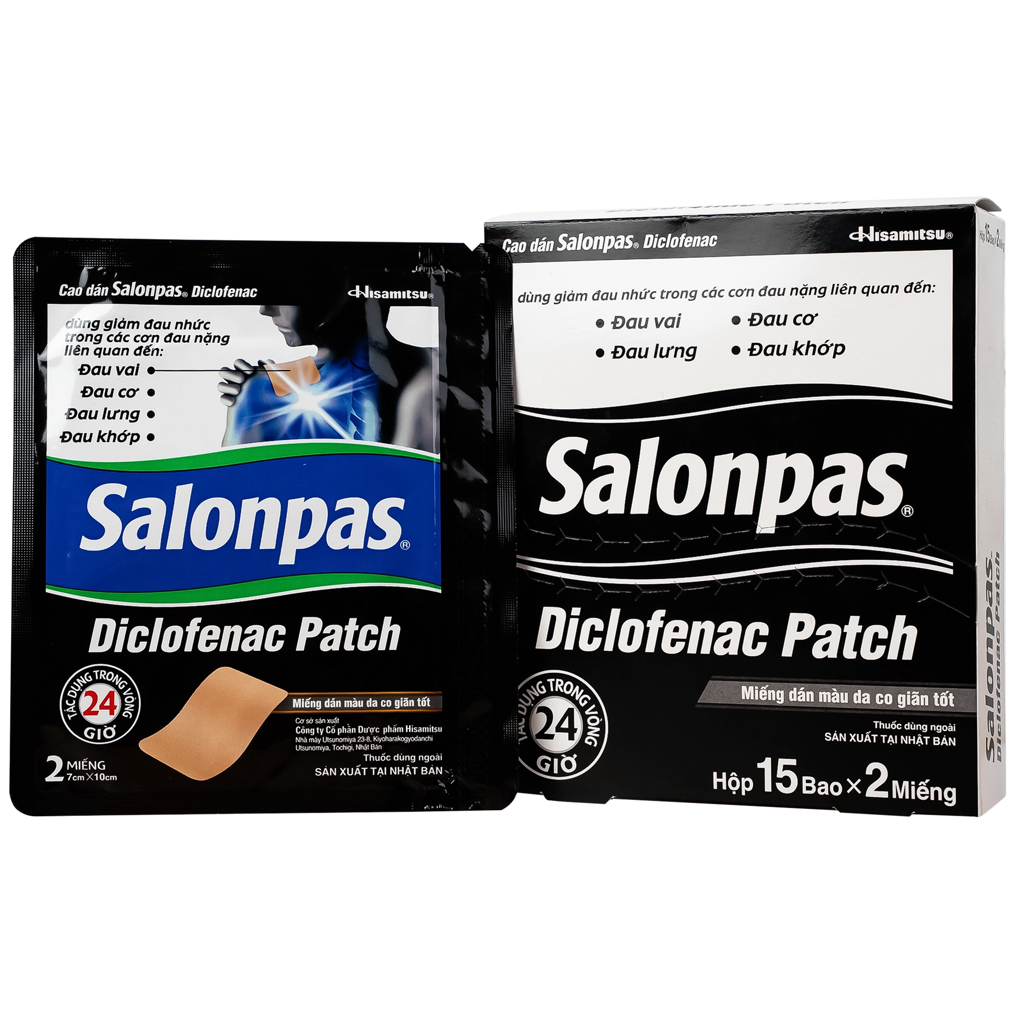 Hình ảnh Cao dán Salonpas Diclofenac Patch Hisamitsu giảm đau, kháng viêm đau cơ, đau vai (15 gói x 2 miếng)