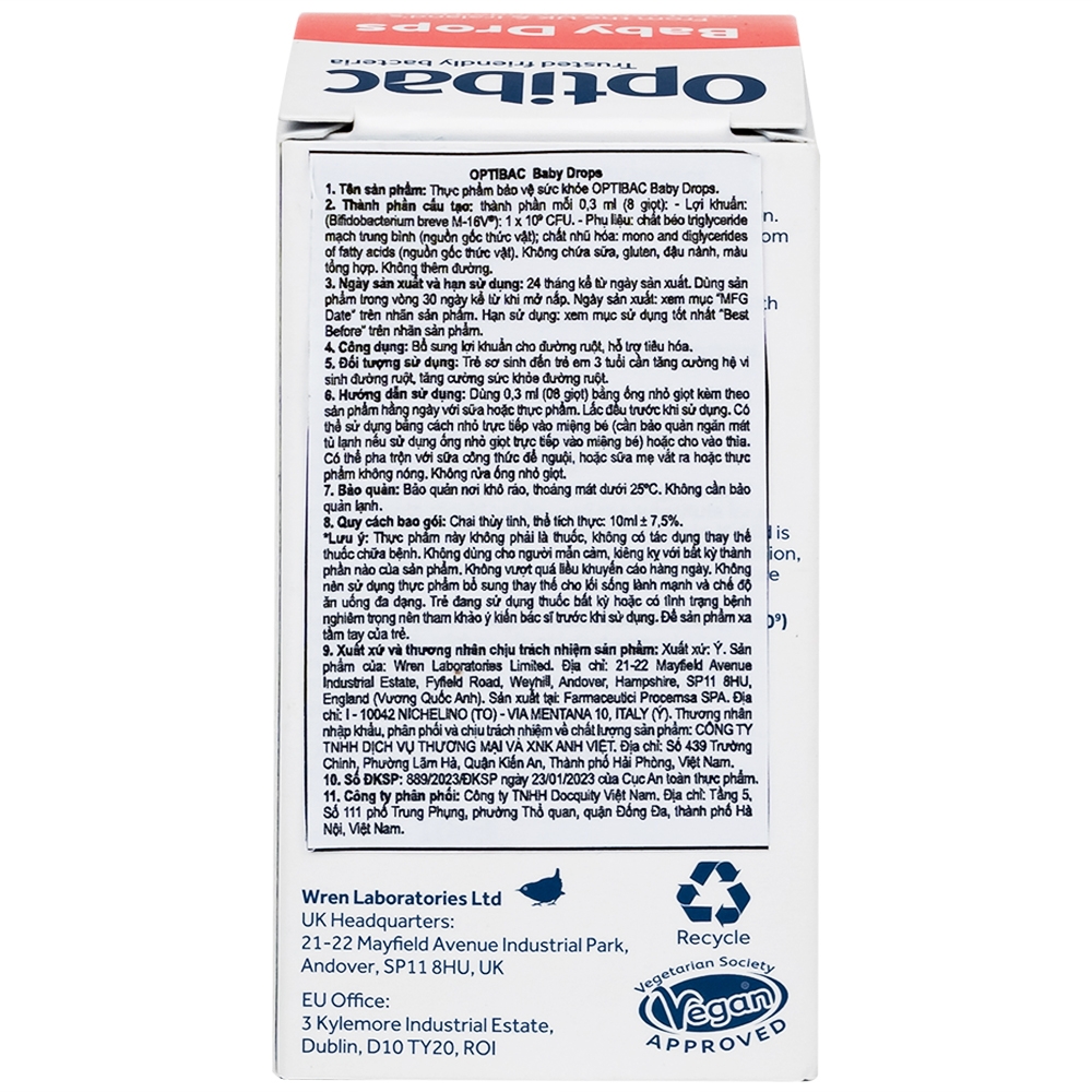 Hình ảnh Dung dịch Baby Drops 10ml Optibac Probiotics bổ sung lợi khuẩn cho đường ruột, hỗ trợ tiêu hóa