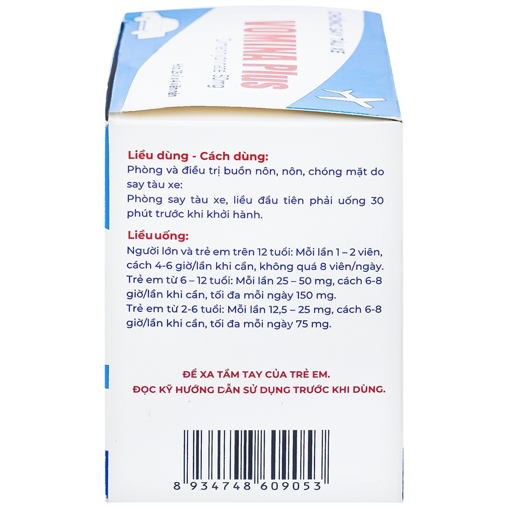 Hình ảnh Thuốc Vomina Plus 50mg Medipharco phòng và điều trị triệu chứng buồn nôn, chóng mặt khi say tàu xe (25 vỉ x 4 viên)