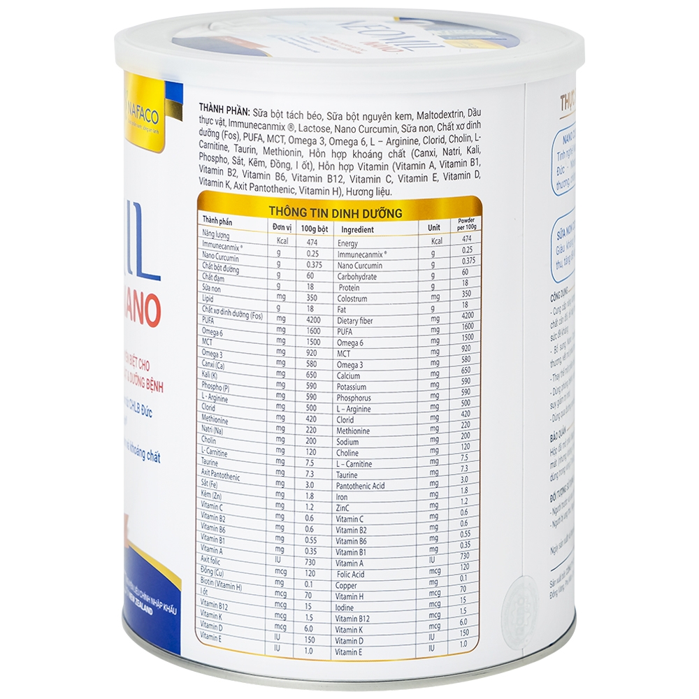 Hình ảnh Sữa bột Neomil Nano Nafaco 900g bổ sung dưỡng chất cho người sau phẫu thuật, dưỡng bệnh (900g)