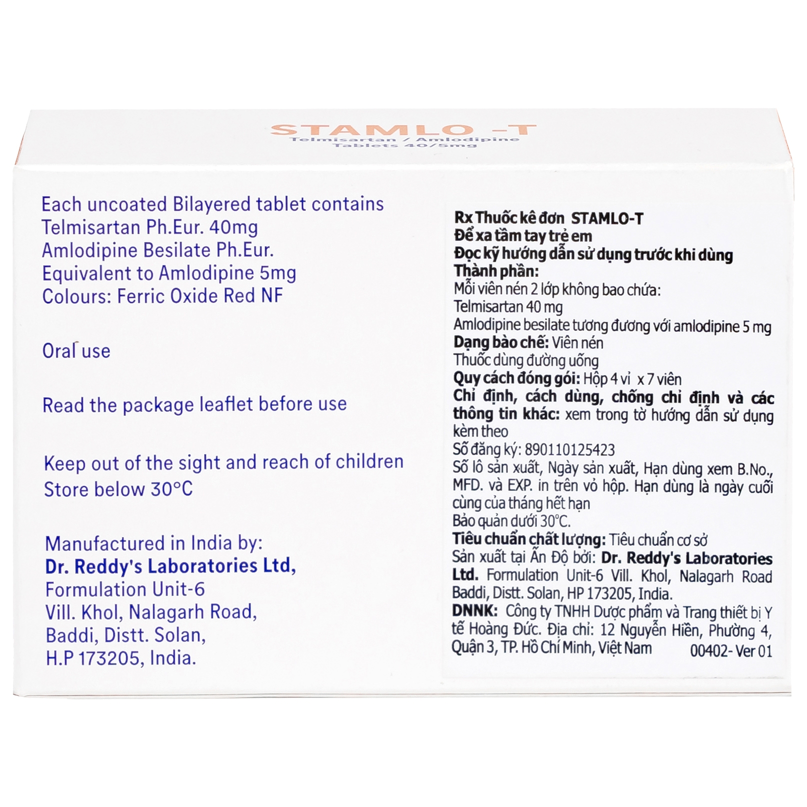 Hình ảnh Thuốc Stamlo-T 40mg/5mg Dr.Reddy điều trị tăng huyết áp (4 vỉ x 7 viên)