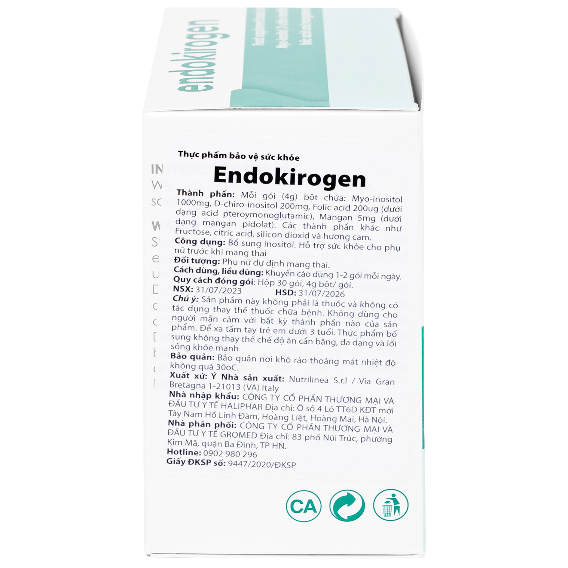 Hình ảnh Bột uống Endokirogen 4g Nutrilinea bổ sung inositol, hỗ trợ sức khỏe cho phụ nữ trước khi mang thai (30 gói)