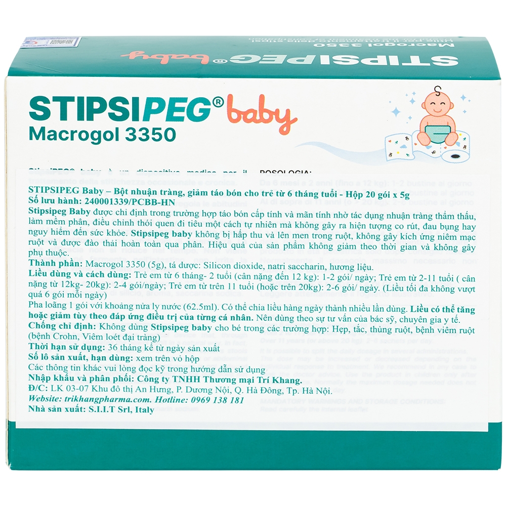 Hình ảnh Bột nhuận tràng Stipsipeg Baby Macrogol 3350 giảm táo bón cho trẻ từ 6 tháng tuổi (20 gói x 5g)