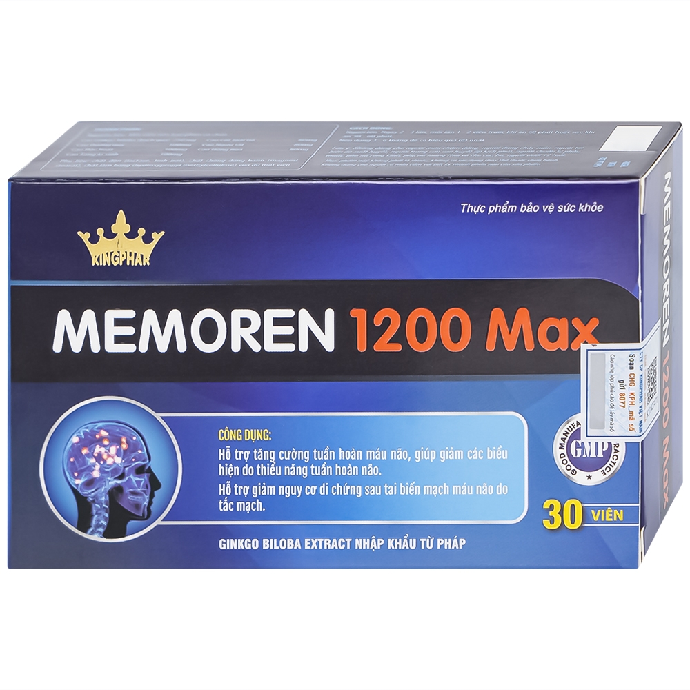 Hình ảnh Viên uống hỗ trợ tăng cường tuần hoàn máu não Memoren 1200 Max Kingphar (Hộp 30 viên)