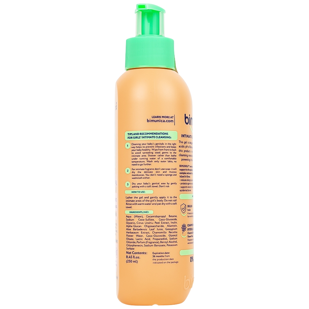 Hình ảnh Dung dịch vệ sinh vùng kín Bimunica 250ml dành cho bé gái từ 0 tháng tuổi 