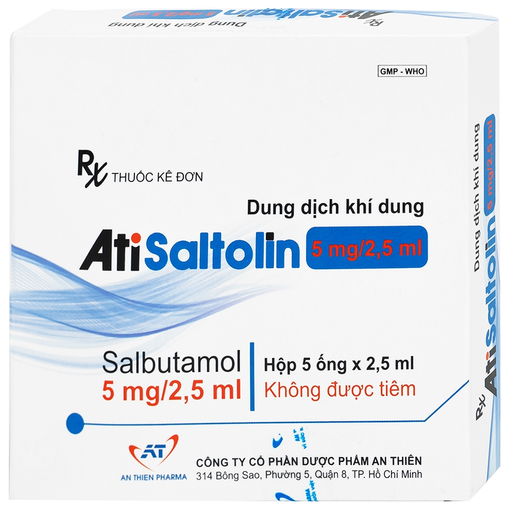 Hình ảnh Dung dịch khí dung AtiSaltolin 5mg/2,5ml An Thiên điều trị chứng co thắt phế quản (1 vỉ x 5 ống)