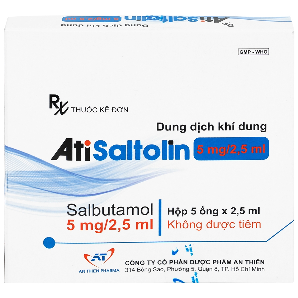Hình ảnh Dung dịch khí dung AtiSaltolin 5mg/2,5ml An Thiên điều trị chứng co thắt phế quản (1 vỉ x 5 ống)