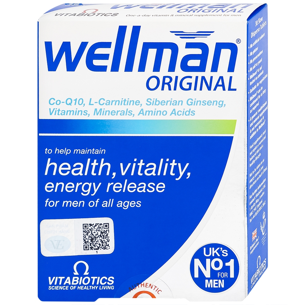 Hình ảnh Viên uống Wellman Original Vitabiotics bổ sung vitamin, khoáng chất, hỗ trợ tăng cường sức khỏe cho nam giới (2 vỉ x 15 viên)