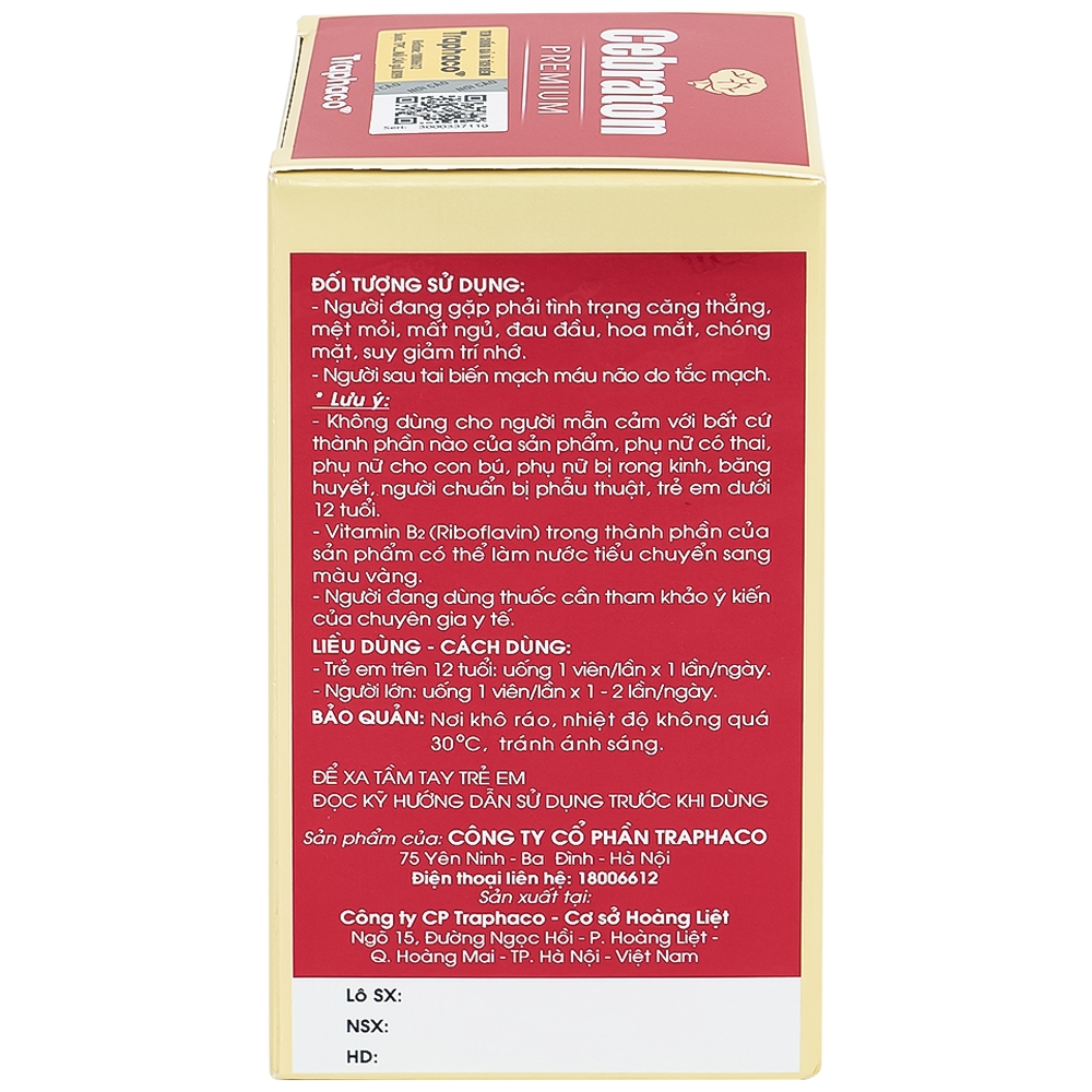 Hình ảnh Viên uống Cebraton Premium Traphaco bổ sung vitamin cho não bộ, tăng tuần hoàn máu não (30 viên)