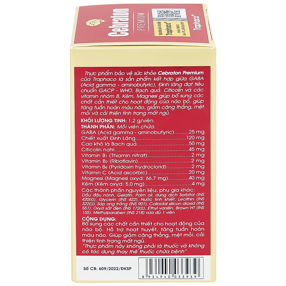 Hình ảnh Viên uống Cebraton Premium Traphaco bổ sung vitamin cho não bộ, tăng tuần hoàn máu não (30 viên)