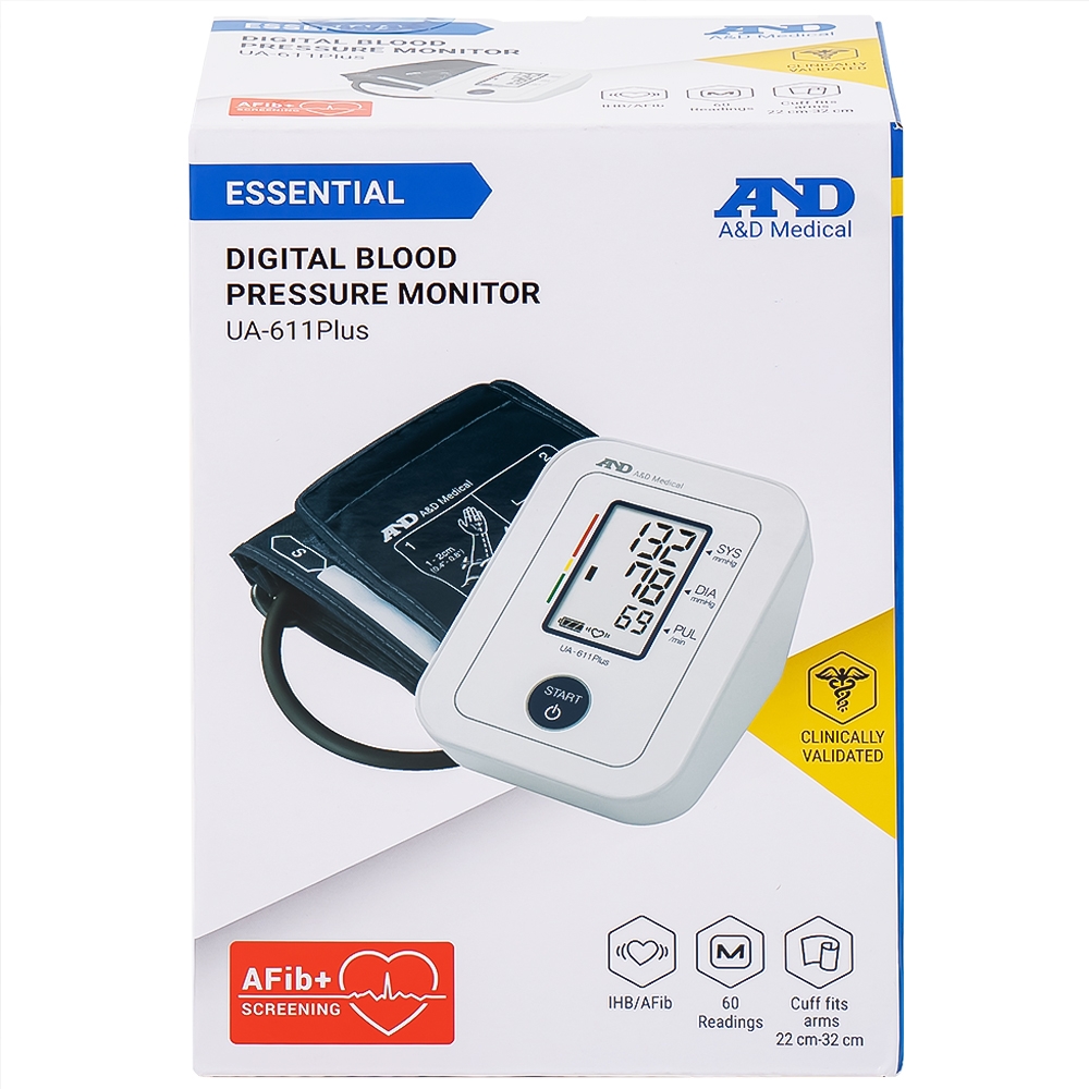 Hình ảnh Máy đo huyết áp bắp tay tự động AND UA-611 Plus hỗ trợ đo huyết áp, cảnh báo đột quỵ