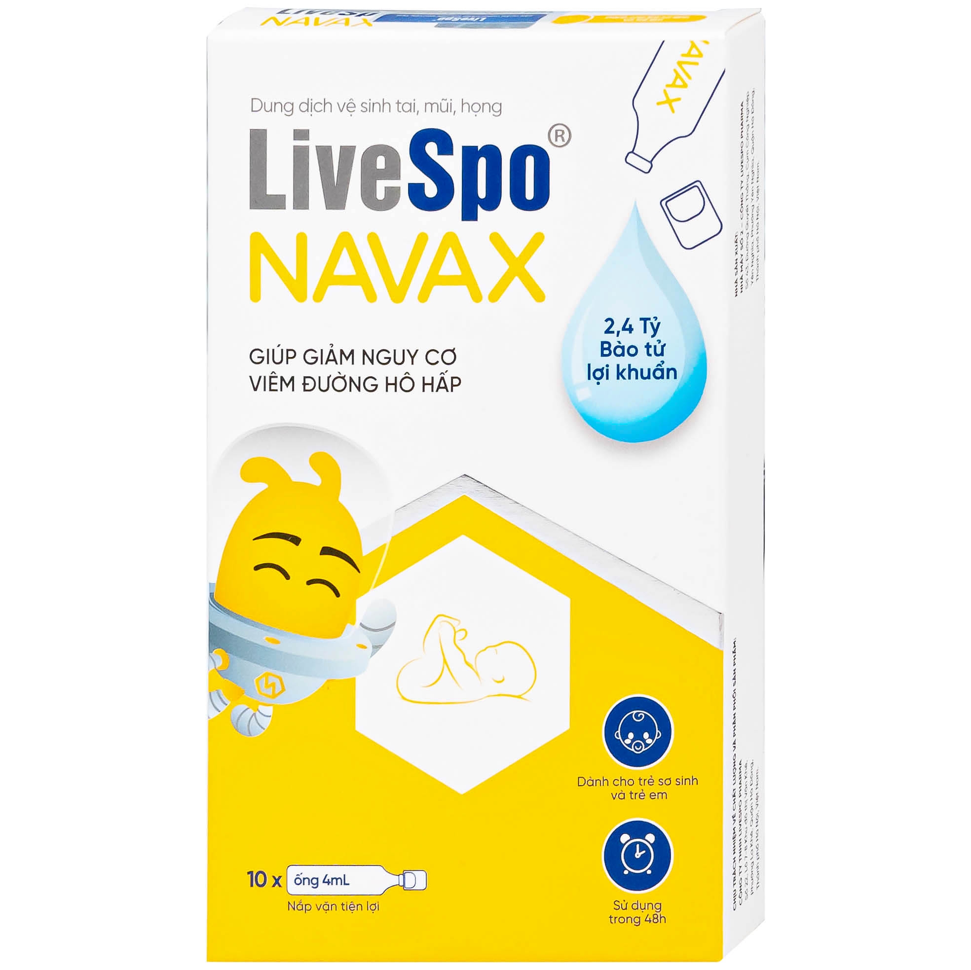 Hình ảnh Dung dịch vệ sinh tai, mũi, họng LiveSpo Navax 4ml giảm nguy cơ viêm đường hô hấp (10 ống)