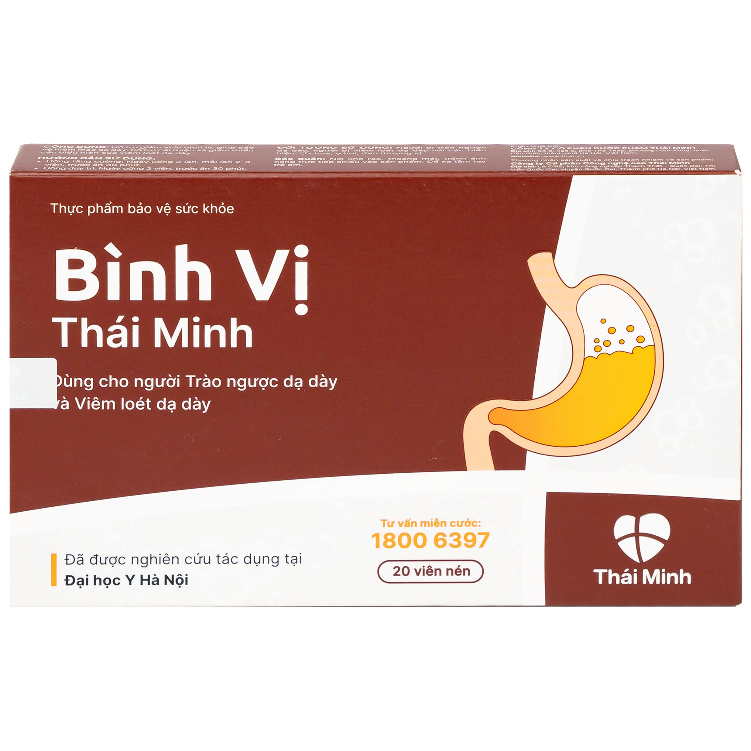 Hình ảnh Viên uống Bình Vị Thái Minh hỗ trợ giảm acid dịch vị, giúp bảo vệ niêm mạc dạ dày (2 vỉ x 10 viên)