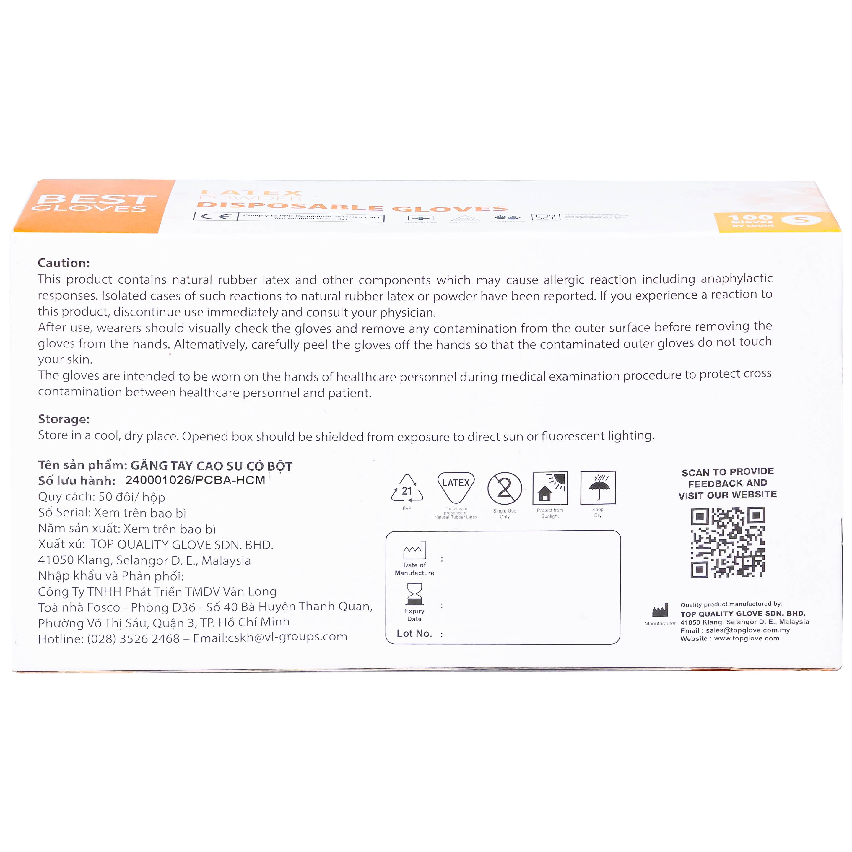 Hình ảnh Găng tay cao su y tế có bột phủ Latex Powder Disposable Best Gloves size S (100 cái)