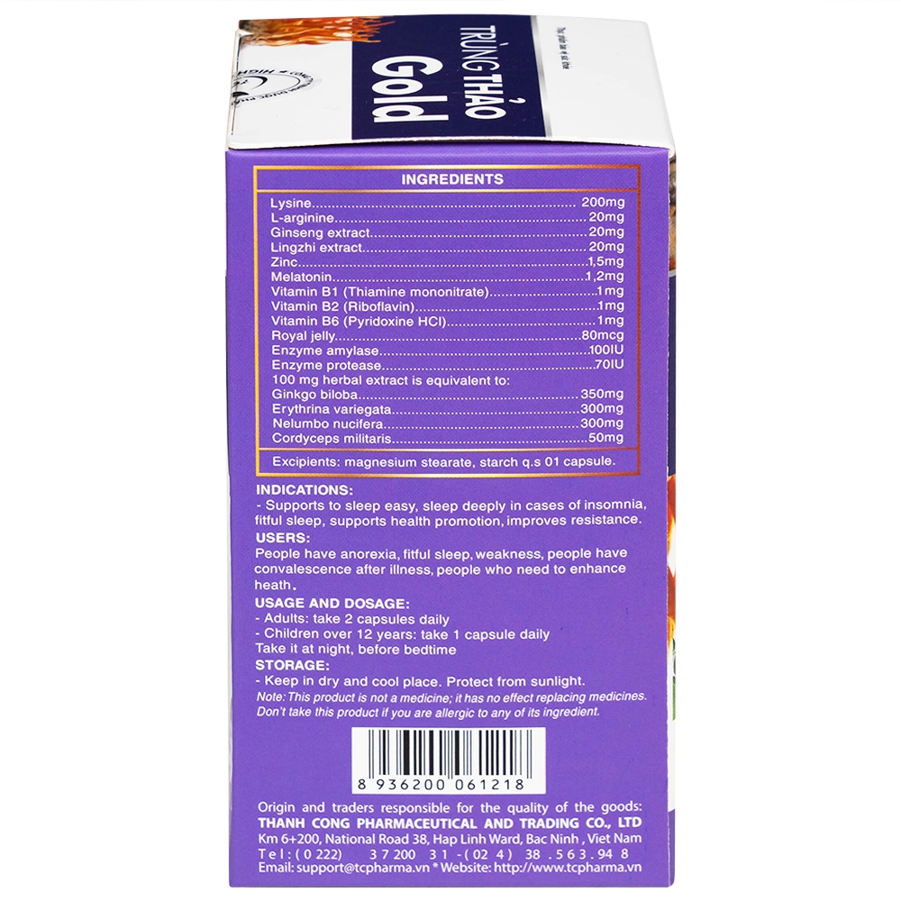 Hình ảnh Viên uống Trùng Thảo Gold Thành Công hỗ trợ dễ ngủ, ngủ sâu giấc (30 viên)