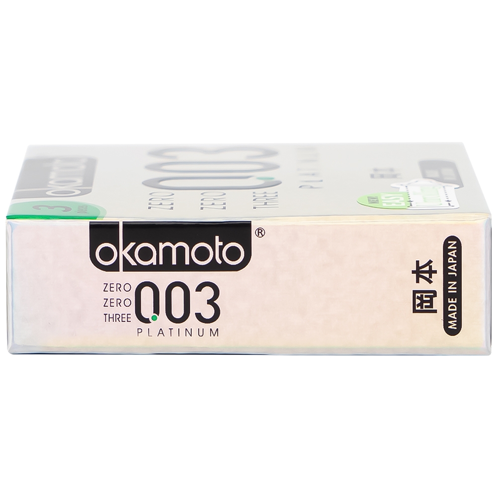 Hình ảnh Bao cao su Okamoto 0.03 Platinum trong suốt, mềm mại, dùng để phòng tránh thai và ngăn ngừa HIV (3 cái)