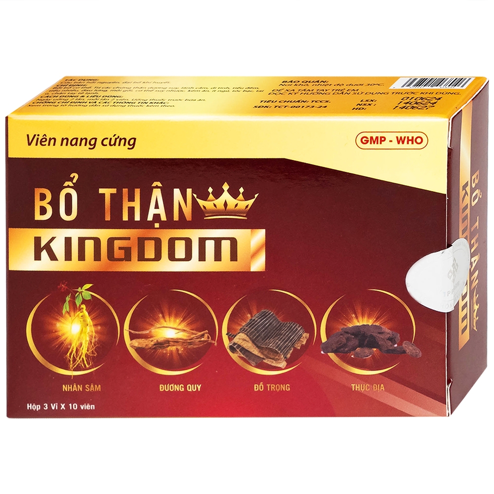 Hình ảnh Thuốc Bổ thận Kingdom Hgsg Pharma bồi bổ cơ thể, trị các chứng thận dương suy, lãnh cảm (3 vỉ x 10 viên)