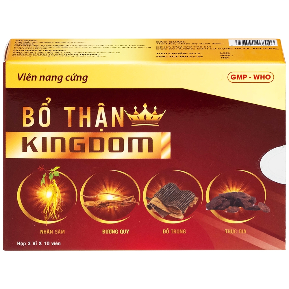 Hình ảnh Thuốc Bổ thận Kingdom Hgsg Pharma bồi bổ cơ thể, trị các chứng thận dương suy, lãnh cảm (3 vỉ x 10 viên)