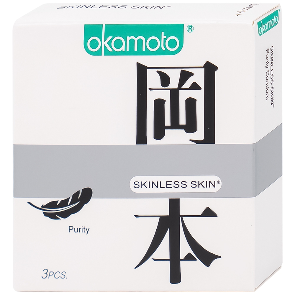 Hình ảnh Bao cao su Okamoto Skinless Skin Purity không mùi, tinh khiết, dùng để phòng tránh thai và ngăn ngừa HIV (3 cái)