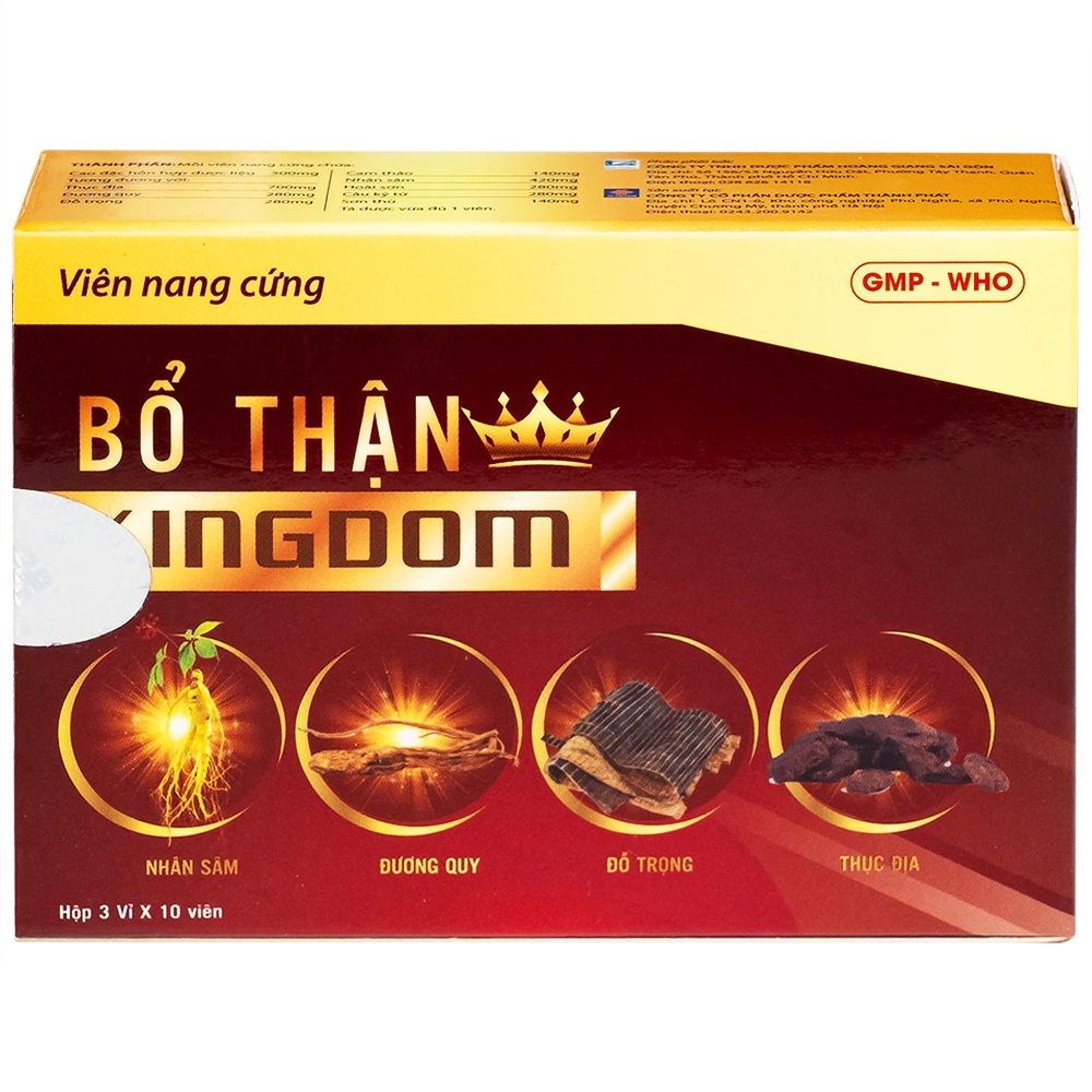 Hình ảnh Thuốc Bổ thận Kingdom Hgsg Pharma bồi bổ cơ thể, trị các chứng thận dương suy, lãnh cảm (3 vỉ x 10 viên)