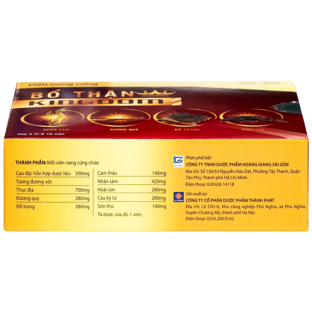Hình ảnh Thuốc Bổ thận Kingdom Hgsg Pharma bồi bổ cơ thể, trị các chứng thận dương suy, lãnh cảm (3 vỉ x 10 viên)