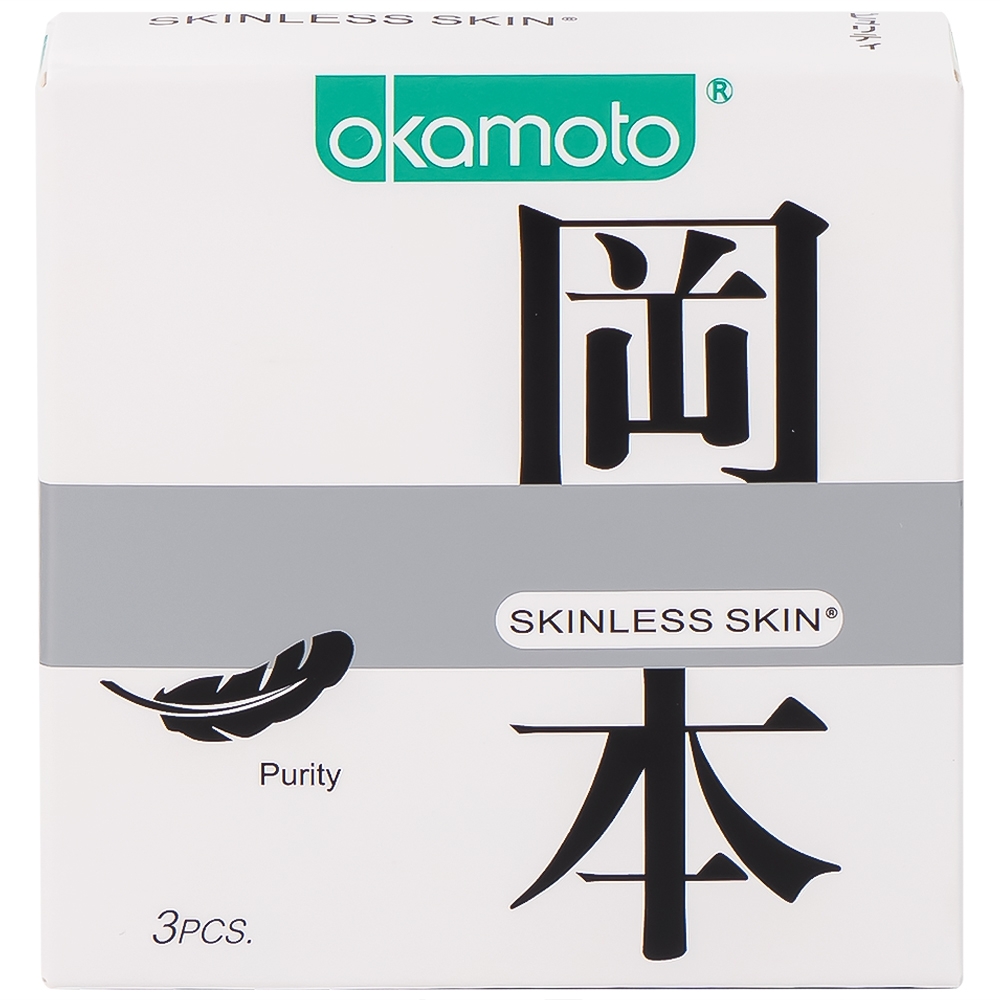 Hình ảnh Bao cao su Okamoto Skinless Skin Purity không mùi, tinh khiết, dùng để phòng tránh thai và ngăn ngừa HIV (3 cái)