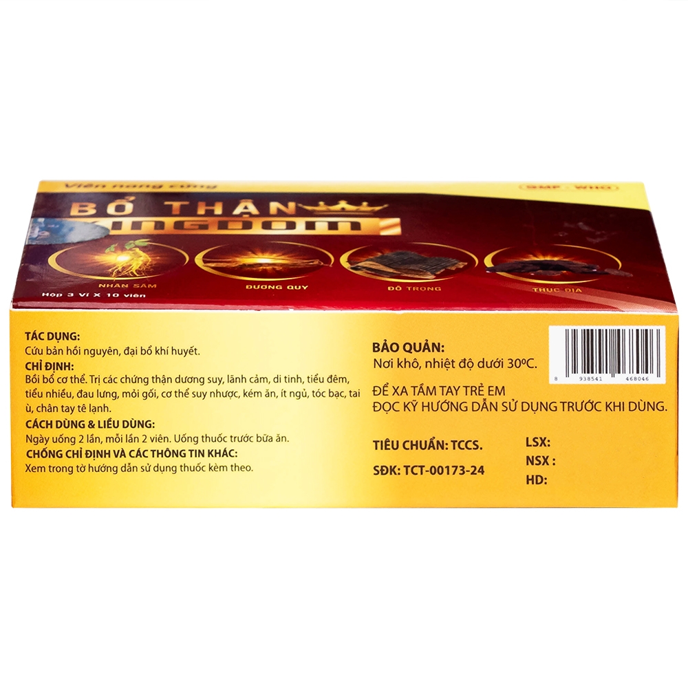 Hình ảnh Thuốc Bổ thận Kingdom Hgsg Pharma bồi bổ cơ thể, trị các chứng thận dương suy, lãnh cảm (3 vỉ x 10 viên)