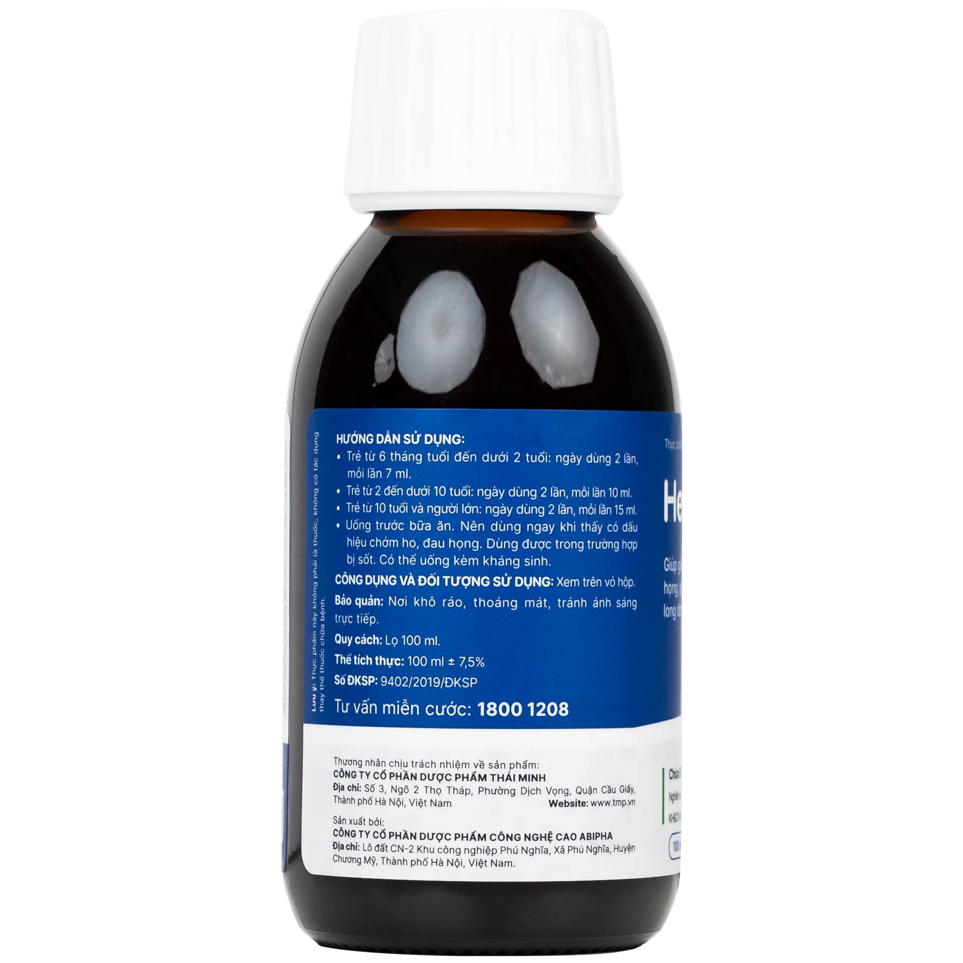 Hình ảnh Siro Heviho Thái Minh giảm đau rát họng, giảm ho, long đờm (100ml)