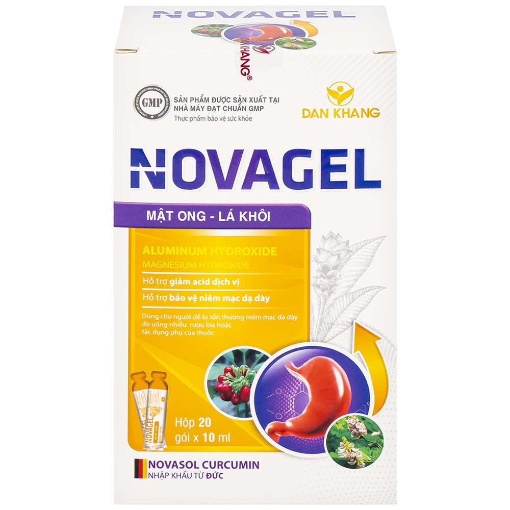 Hình ảnh Thực phẩm bảo vệ sức khỏe Novagel Dân Khang hỗ trợ giảm acid dịch vị, bảo vệ niêm mạc dạ dày (Hộp 20 gói x 10ml)