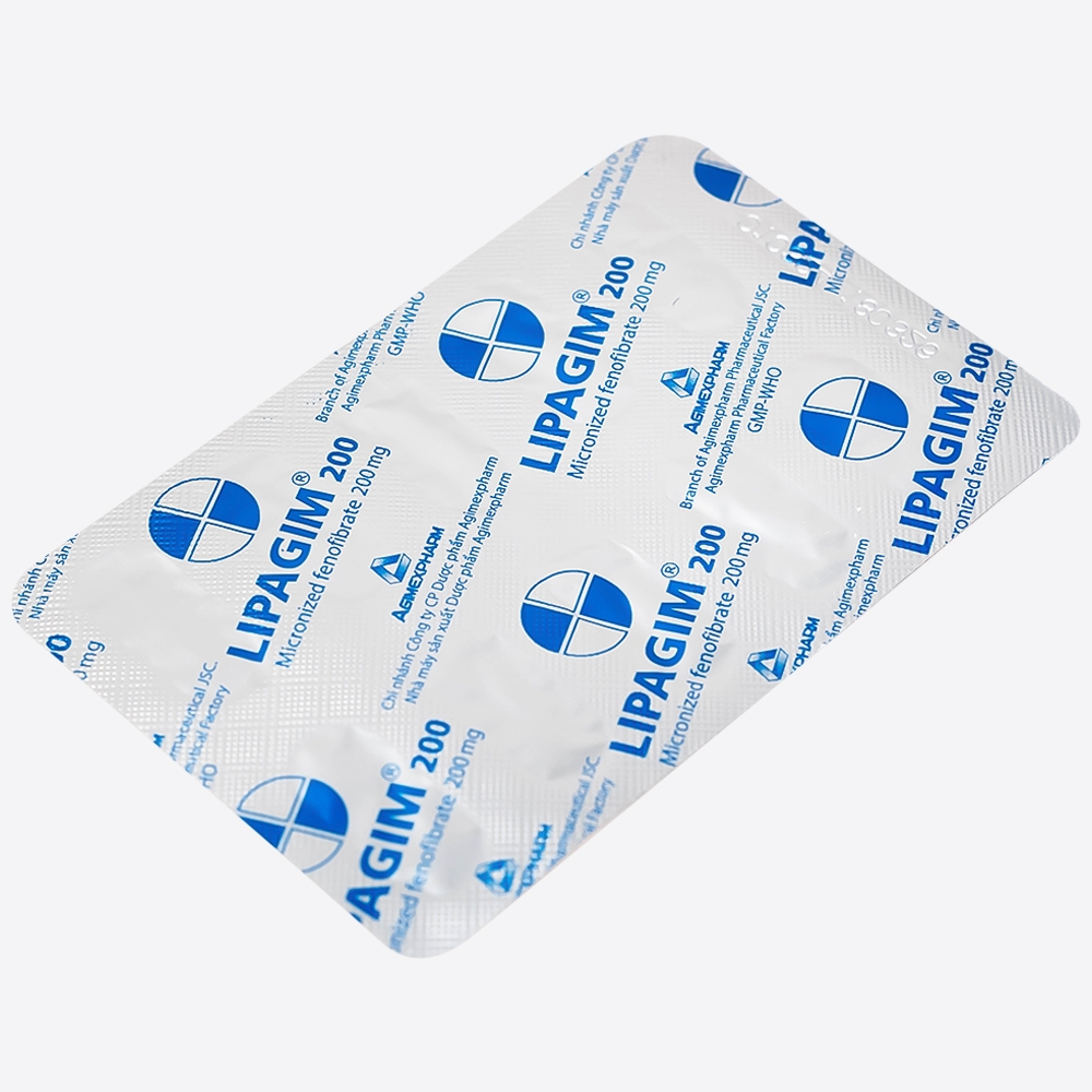 Hình ảnh Thuốc Lipagim 200 Agimexpharm bổ sung cho chế độ ăn uống, điều trị tăng triglycerid máu (3 vỉ x 10 viên)