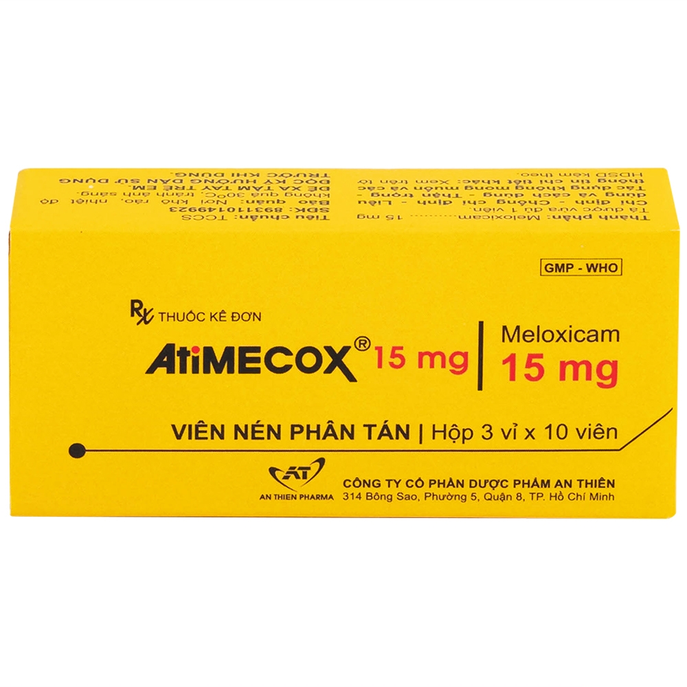 Hình ảnh Thuốc Atimecox 15mg An Thiên giảm các dấu hiệu và triệu chứng của viêm xương khớp (3 vỉ x 10 viên)