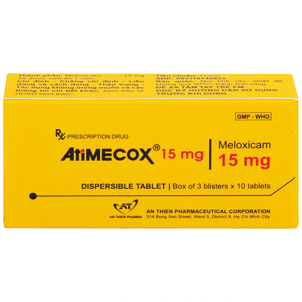 Hình ảnh Thuốc Atimecox 15mg An Thiên giảm các dấu hiệu và triệu chứng của viêm xương khớp (3 vỉ x 10 viên)